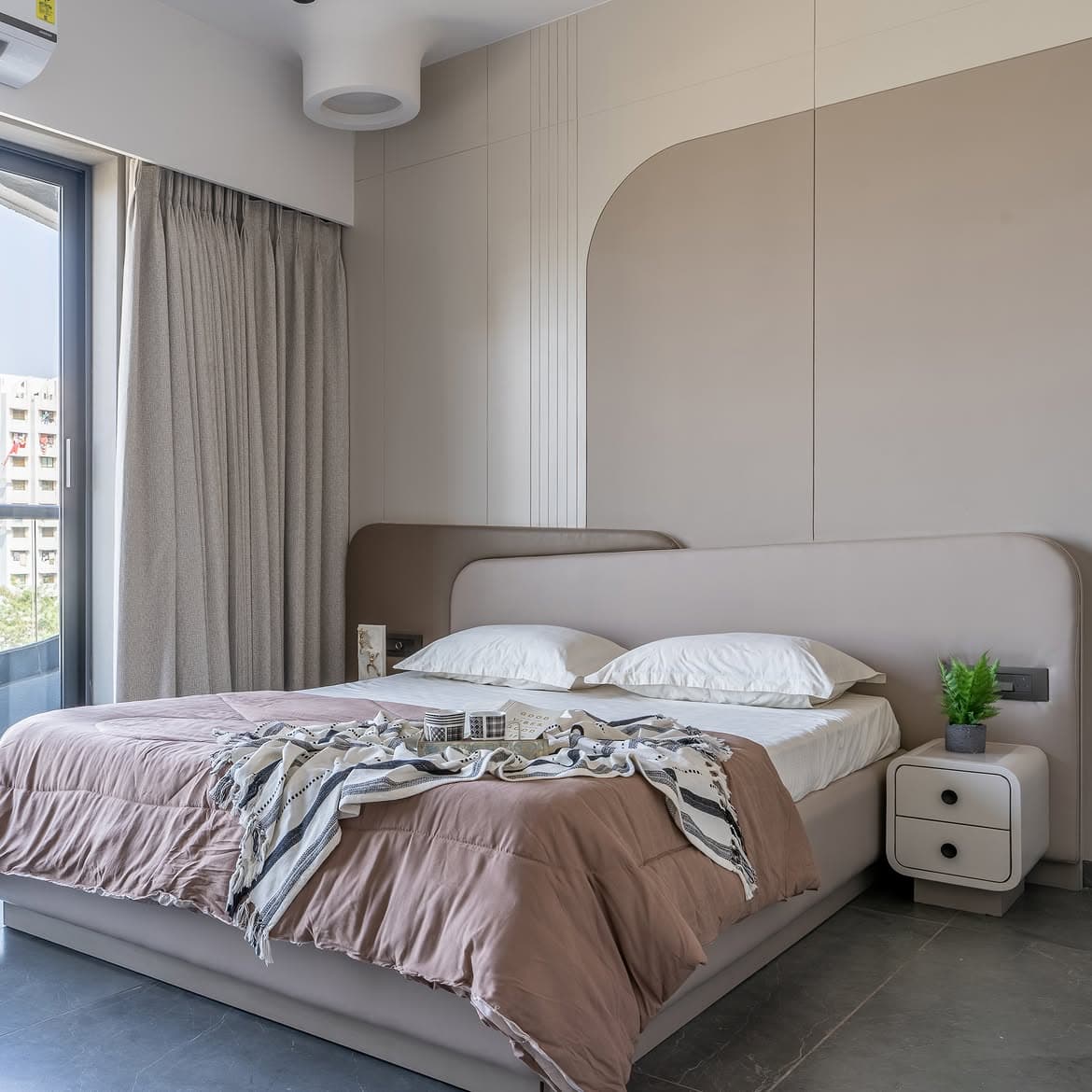Material detail with timber, stone and warm ambient light